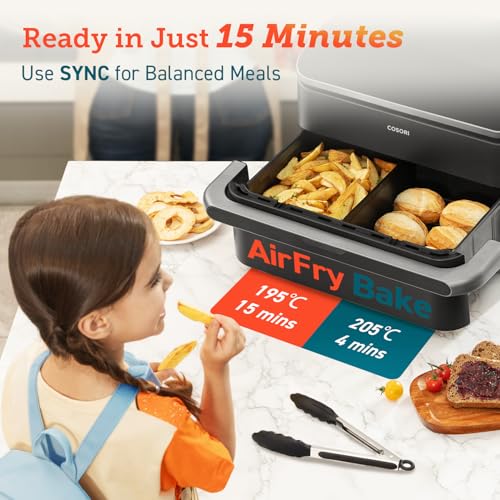 COSORI TwinFry Freidora de Aire Doble 10 L Convertible 8 en 1