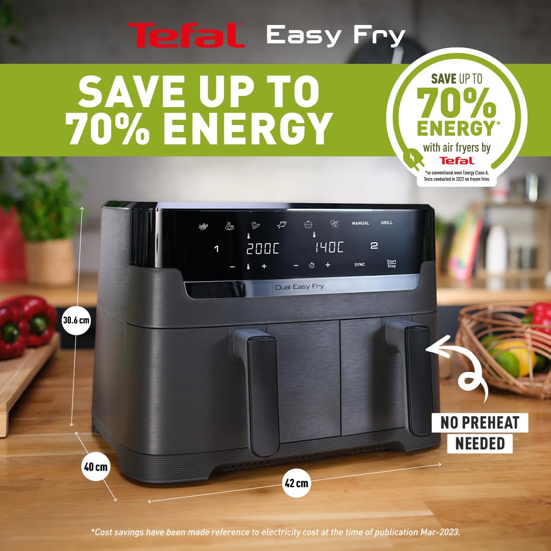 Tefal Easy Fry Dual Zone Freidora de Aire Doble 8,3 L 8 en 1 Asar Hornear