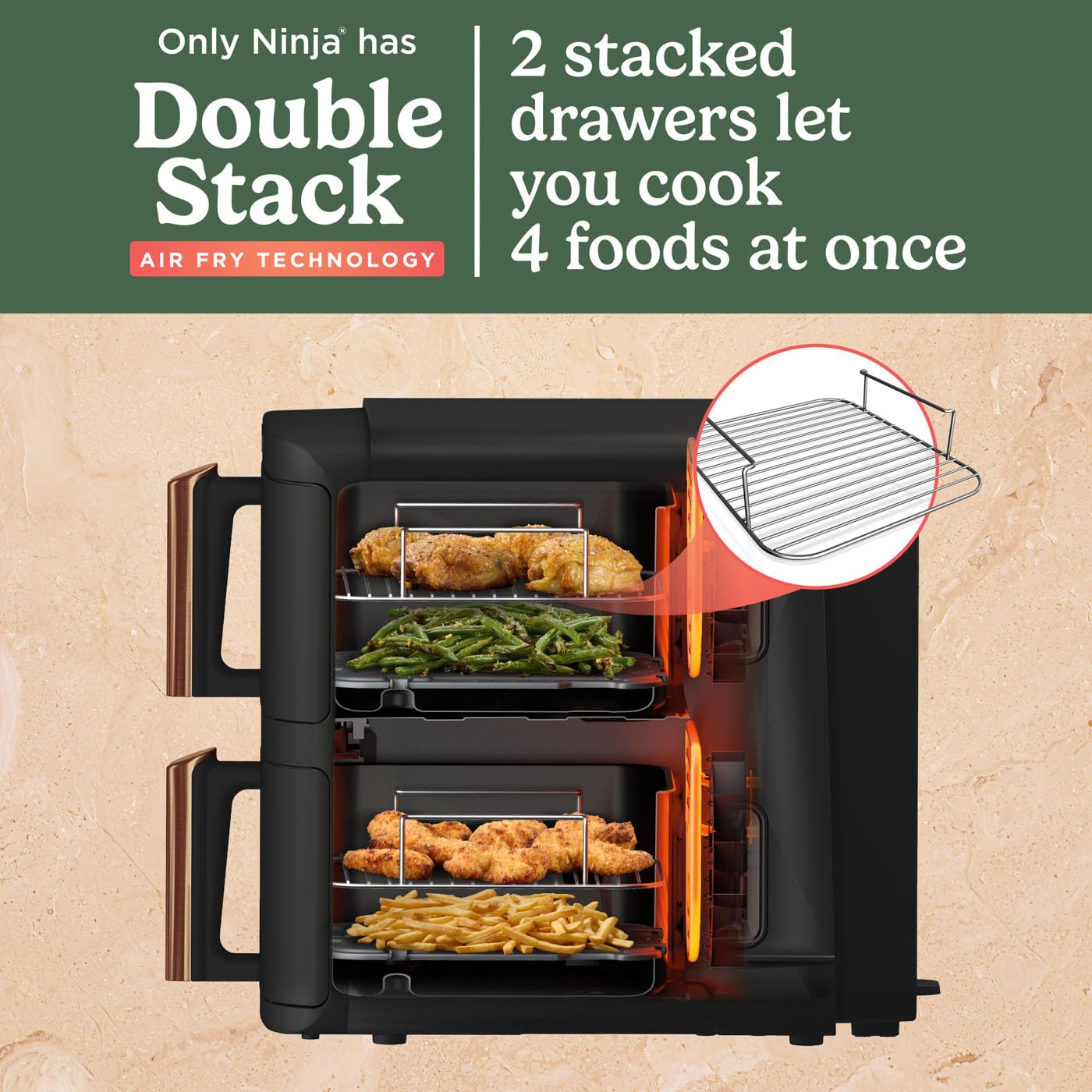Ninja Double Stack XL Freidora de Aire Vertical Doble 4 Niveles
