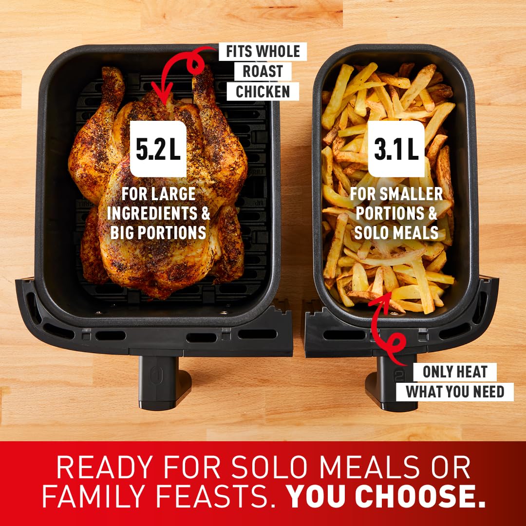 Tefal Easy Fry Dual Zone Freidora de Aire Doble 8,3 L 8 en 1 Asar Hornear
