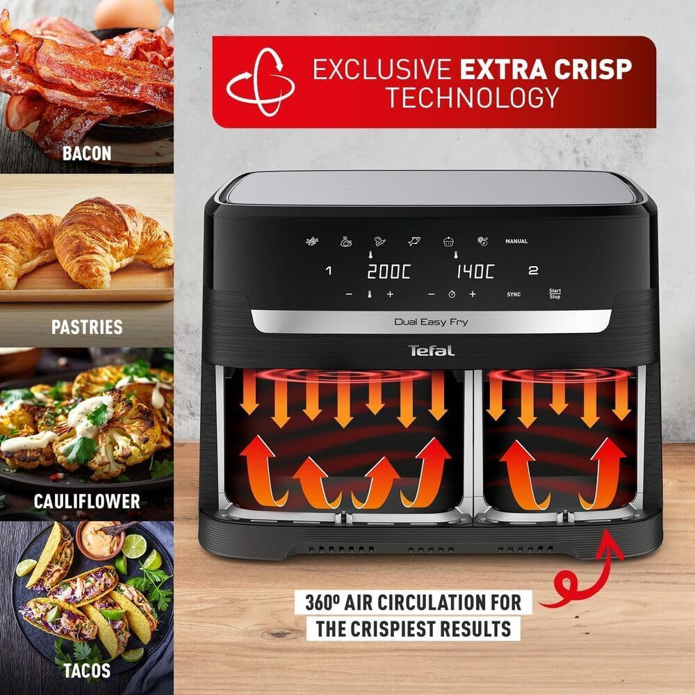 Tefal Easy Fry Dual Zone Freidora de Aire Doble 8,3 L 8 en 1 Digital