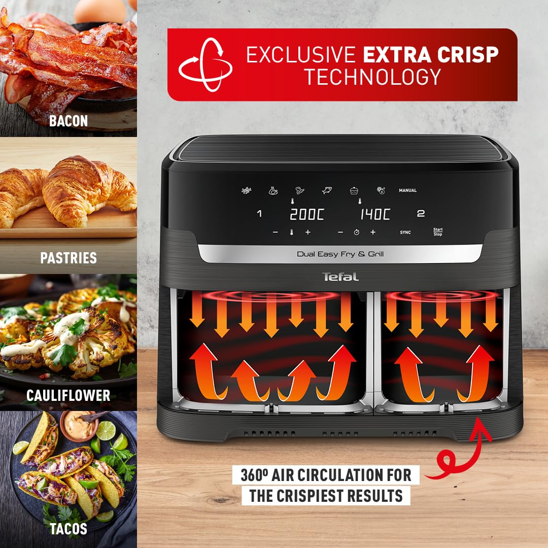 Tefal Easy Fry Dual Zone Freidora de Aire Doble 8,3 L 8 en 1 Asar Hornear
