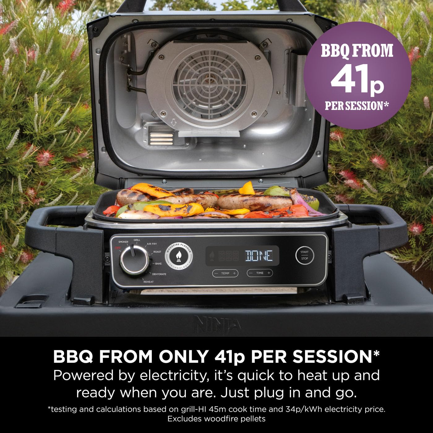 Ninja Woodfire Barbacoa Eléctrica y Ahumador 7 en 1 Exterior