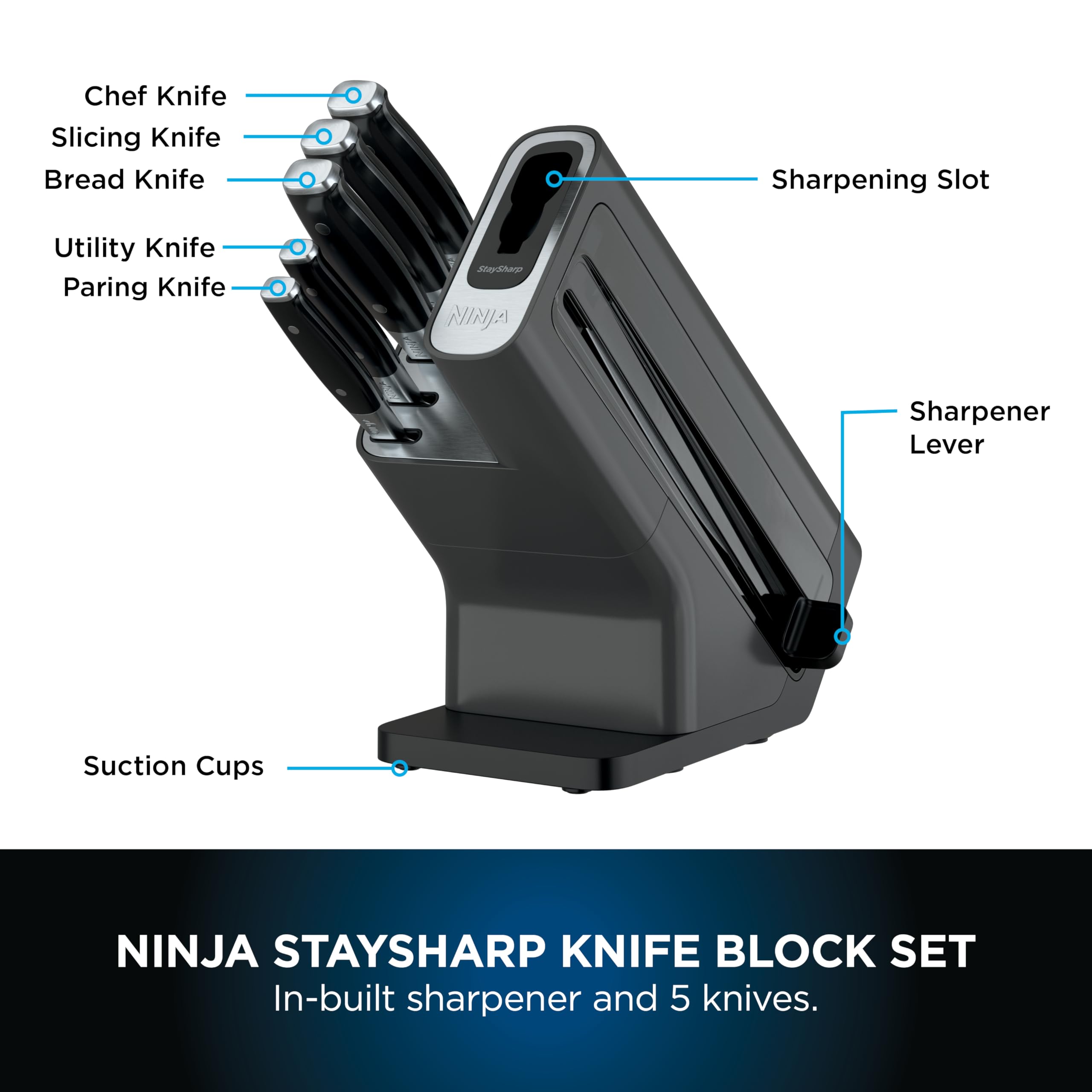 Ninja Foodi StaySharp Bloque de Cuchillos con Afilador 5 Piezas