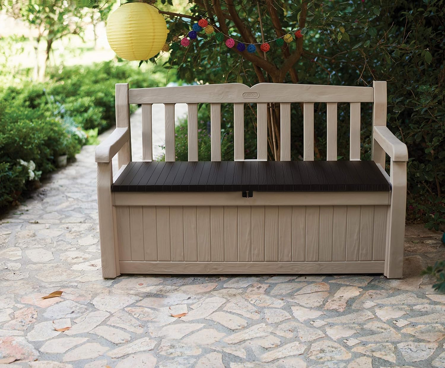 Keter Eden Banco Baúl de Jardín 265 L Efecto Madera Beige/Marrón