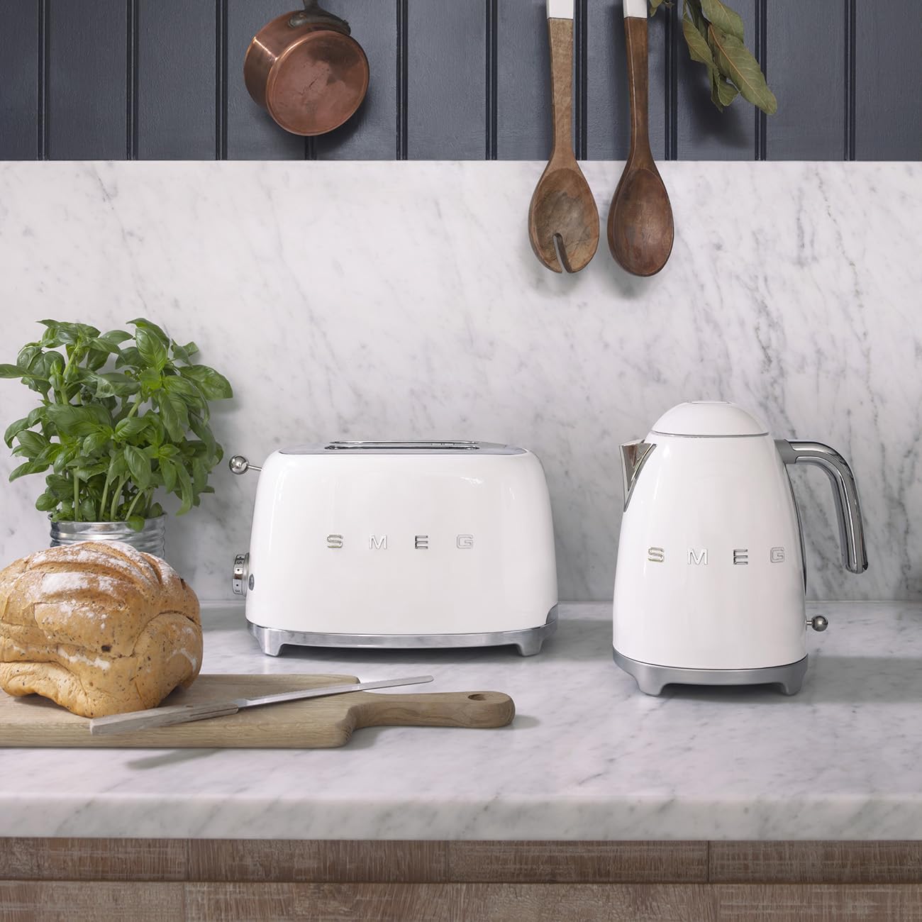 Smeg Set Hervidor 1,7 L y Tostadora 2 Rebanadas Estilo Retro Blanco