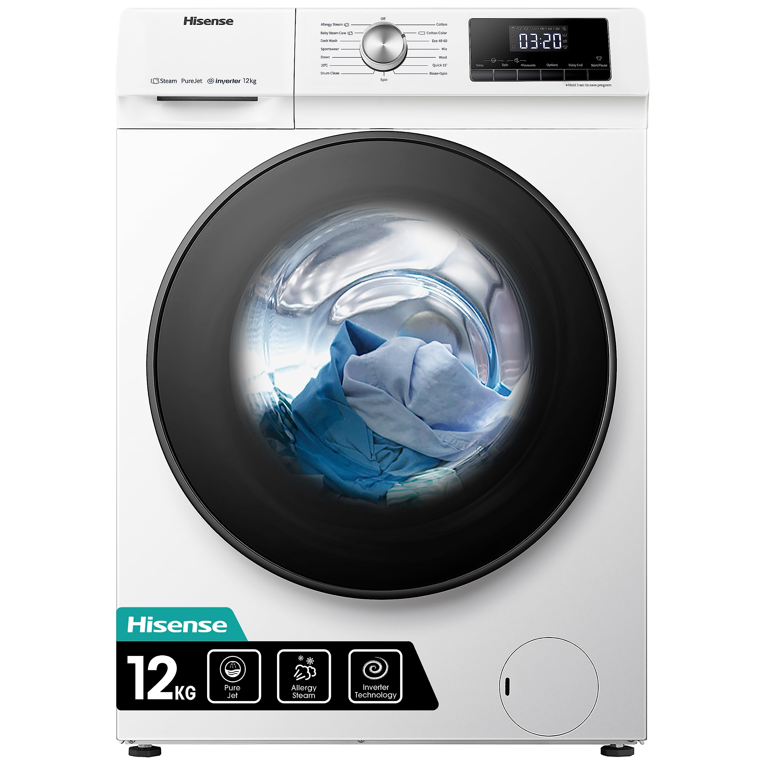 Lavadora de Carga Frontal 12 kg Inverter 15 Programas 1400 rpm Blanco Clase A