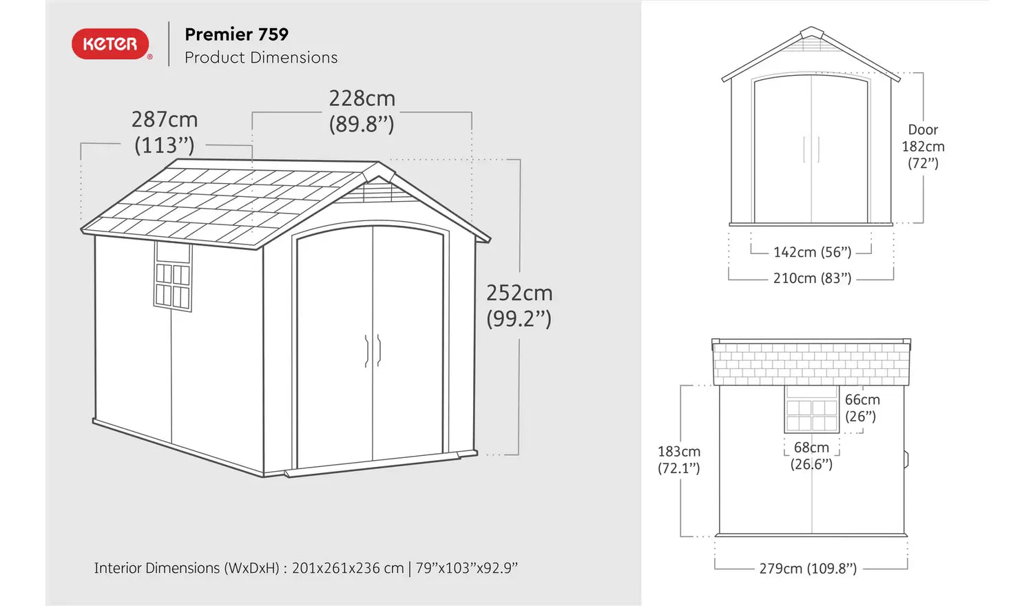 Keter Premier Caseta de Jardín de Plástico Gris
