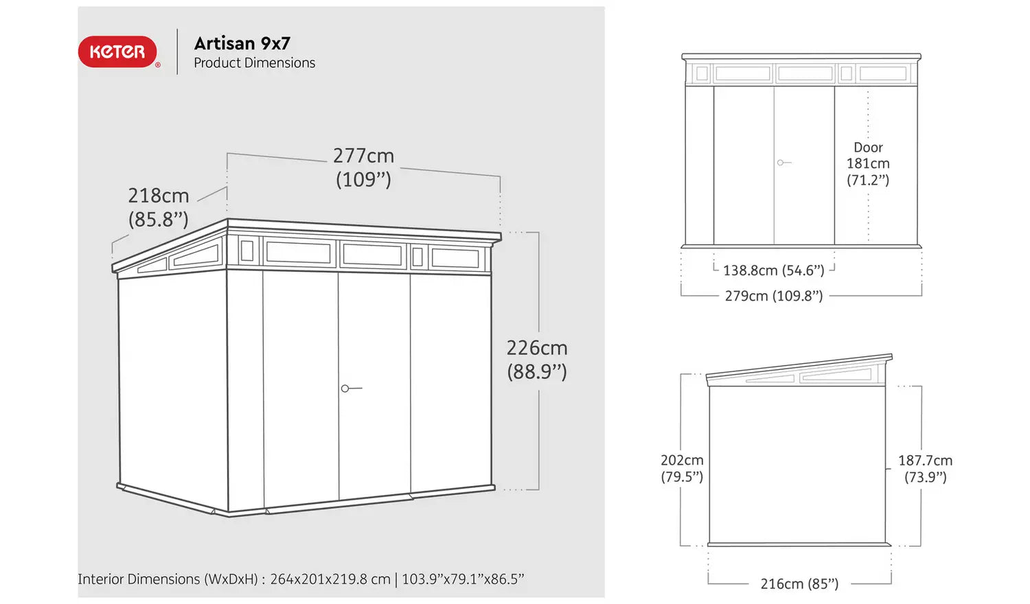 Keter Artisan Caseta de Jardín de Plástico Doble Puerta
