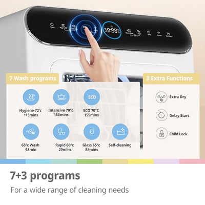COMFEE' Lavavajillas de Sobremesa 7+3 Programas Depósito 6 L Sin Instalación