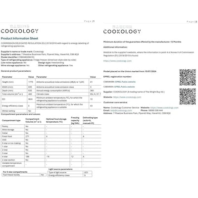 Cookology Frigorífico Americano Side-by-Side 177,5 cm Negro