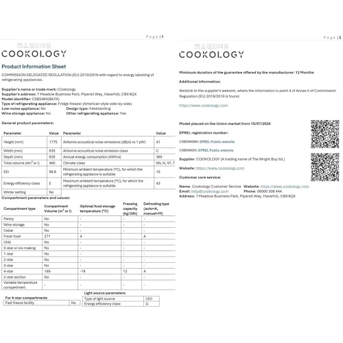 Cookology Frigorífico Americano Side-by-Side 177,5 cm Negro