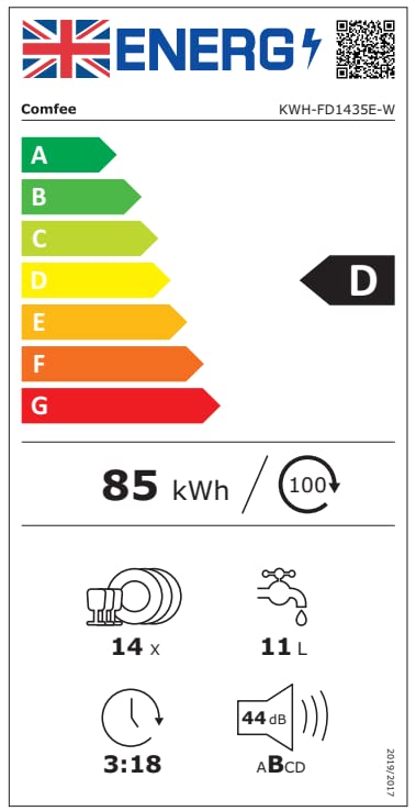 COMFEE' Lavavajillas 14 Servicios 60 cm 44 dB Pantalla LED