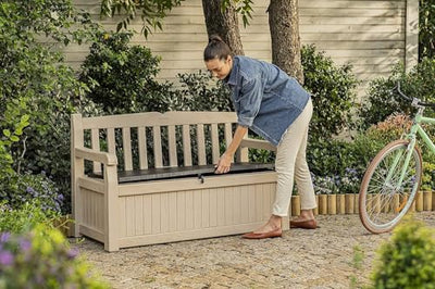 Keter Eden Banco Baúl de Jardín 265 L Efecto Madera Beige/Marrón