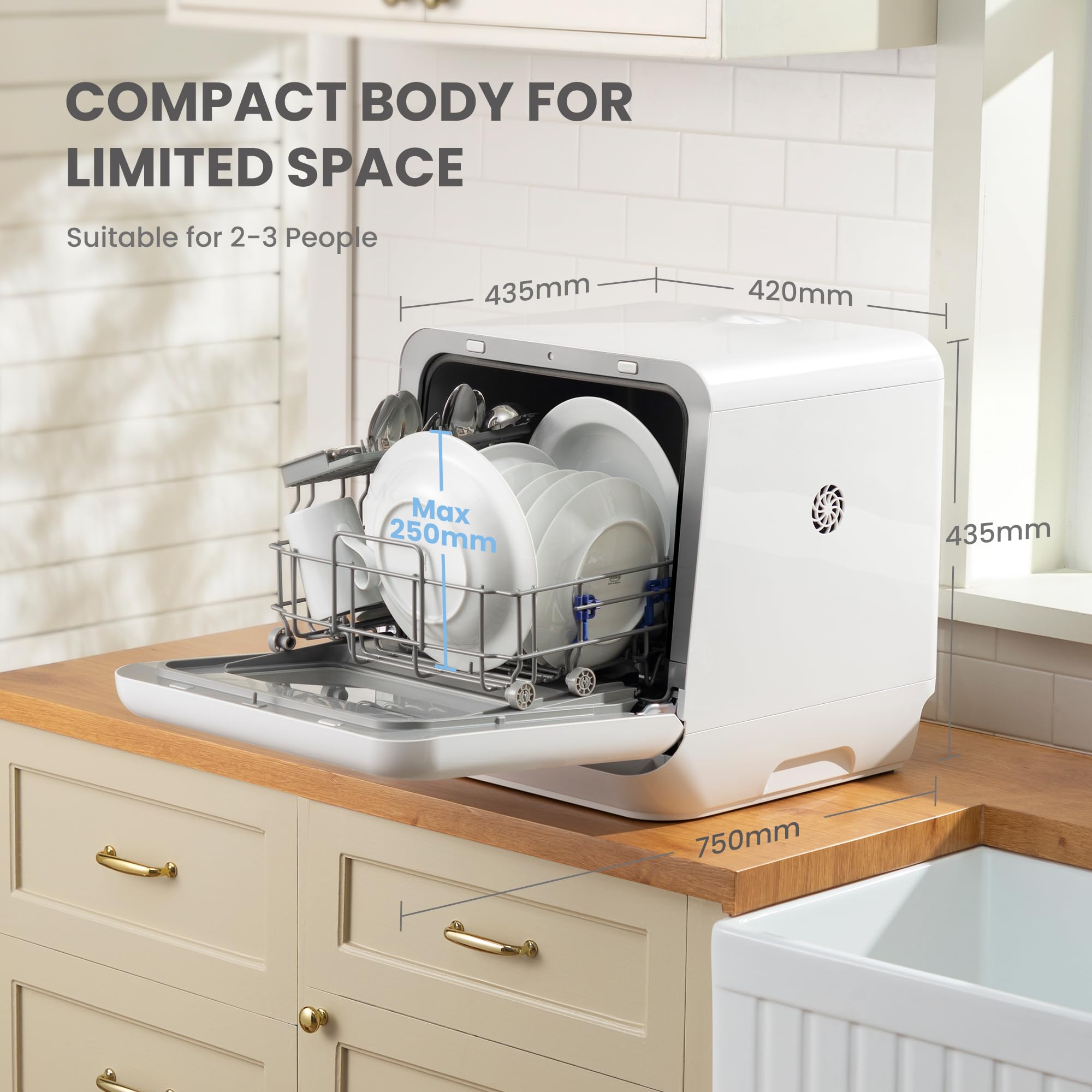 COMFEE' Lavavajillas de Sobremesa Compacto 6+3 Programas Vapor