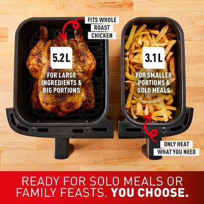 Tefal Easy Fry Dual Zone Freidora de Aire Doble 8,3 L 8 en 1 Asar Hornear