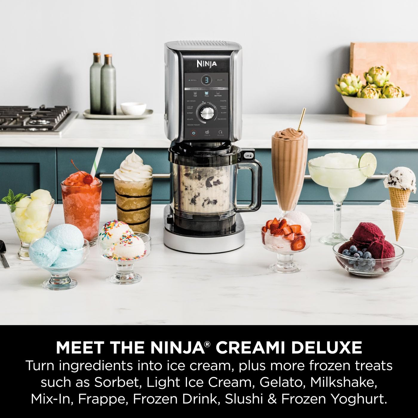 Ninja CREAMi Deluxe Heladera y Postres Helados 10 Funciones 3 Cubetas