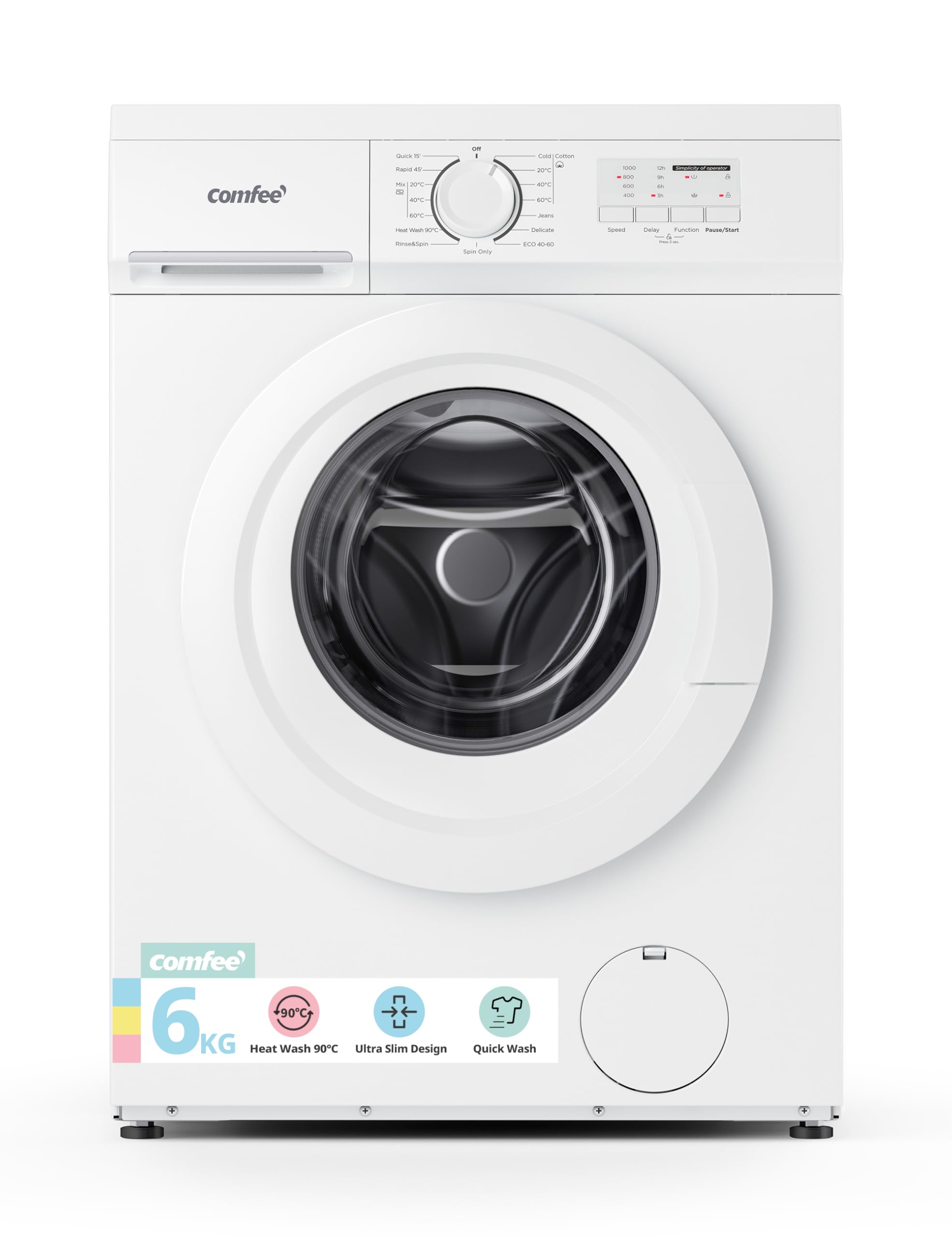 COMFEE' Lavadora de Carga Frontal 6 kg 15 Programas Blanco