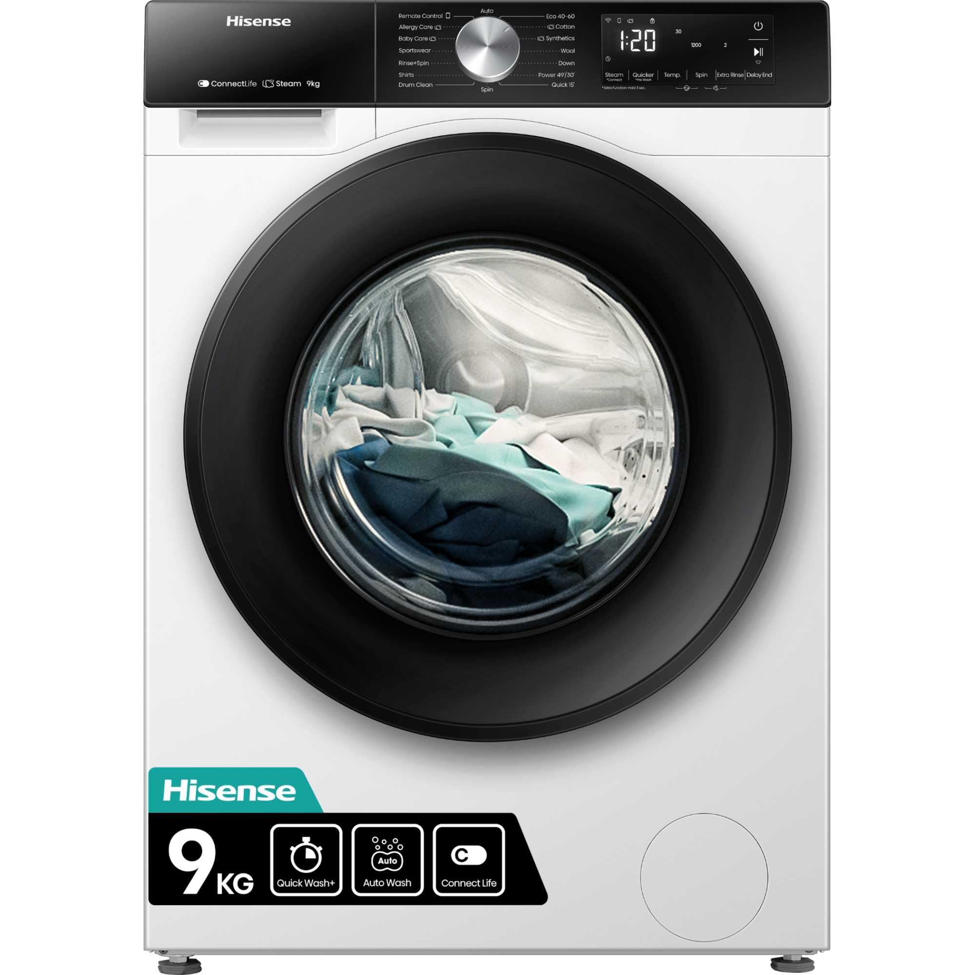 Lavadora de Carga Frontal 9 kg 1400 rpm WiFi Vapor Blanco Clase A