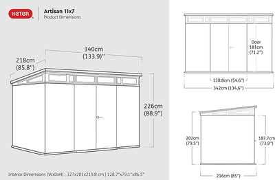 Keter Artisan Caseta de Jardín de Plástico Doble Puerta