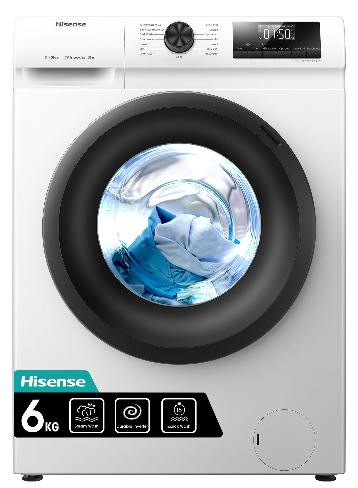 Lavadora de Carga Frontal 6 kg Inverter 15 Programas 1200 rpm Blanco Clase C