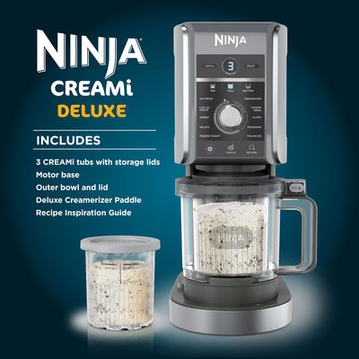 Ninja CREAMi Deluxe Heladera y Postres Helados 10 Funciones 3 Cubetas