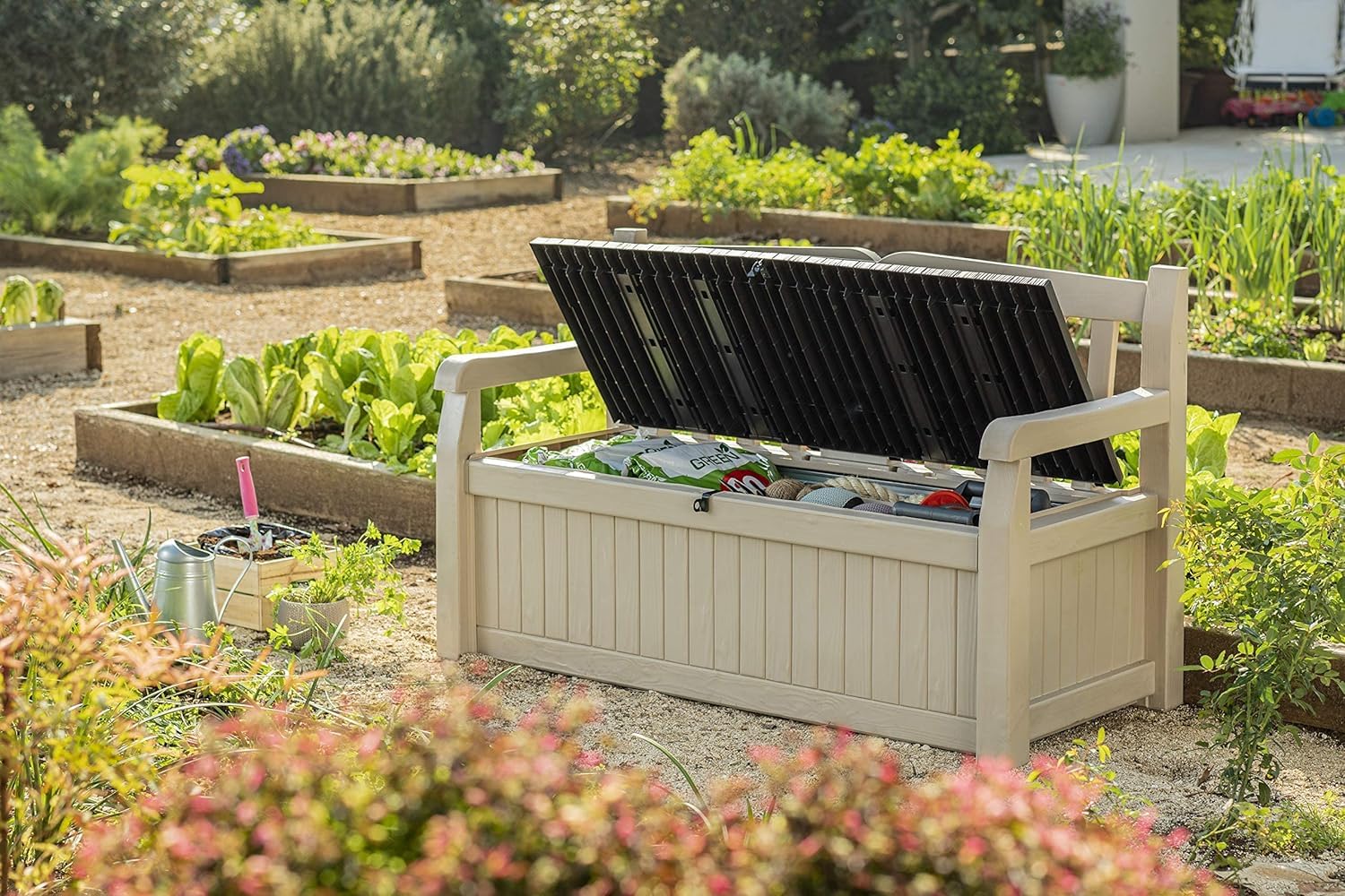 Keter Eden Banco Baúl de Jardín 265 L Efecto Madera Beige/Marrón