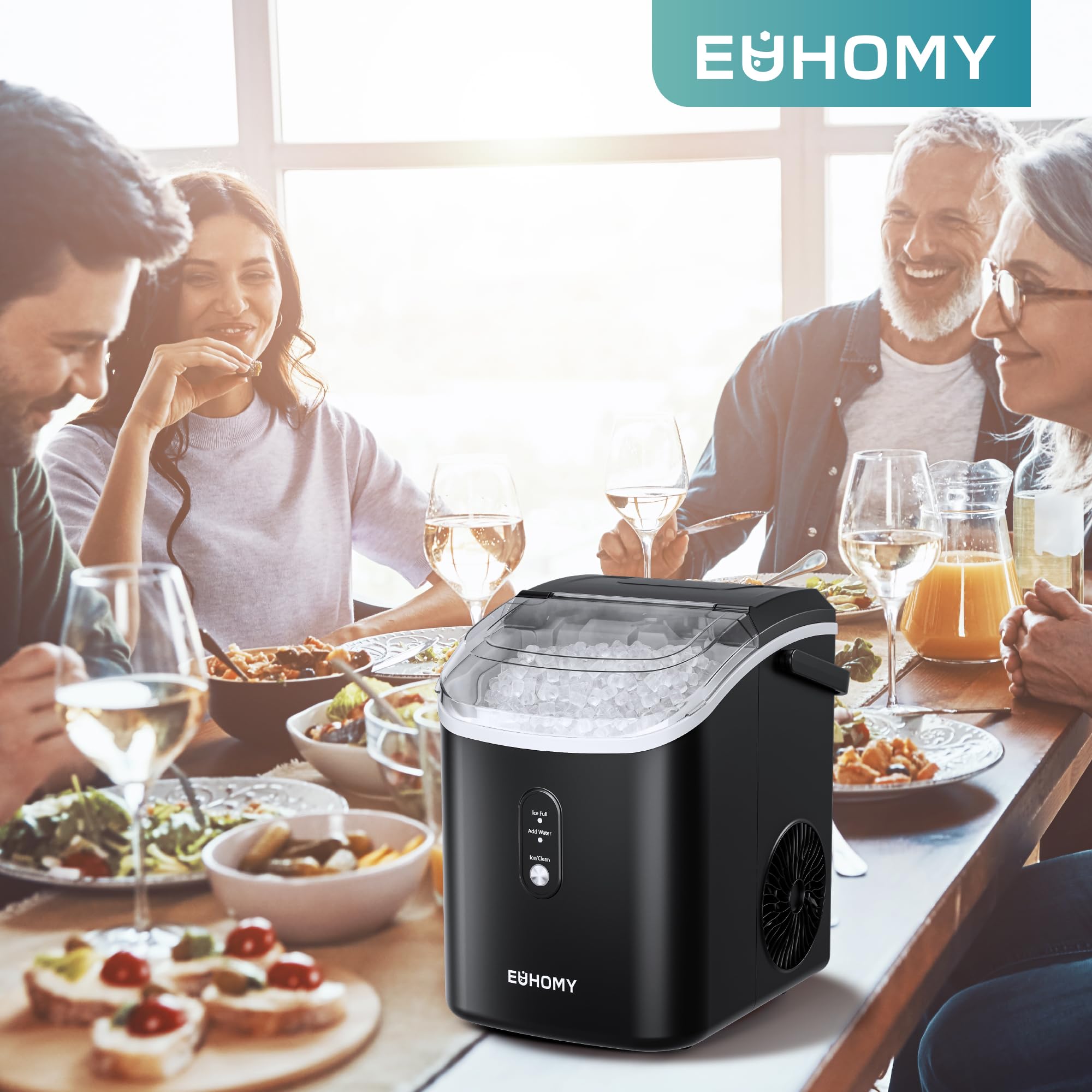 EUHOMY Máquina de Hielo Nugget con Asa 15,5 kg/24 h Hielo Masticable