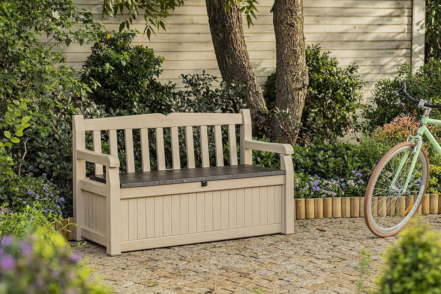 Keter Eden Banco Baúl de Jardín 265 L Efecto Madera Beige/Marrón