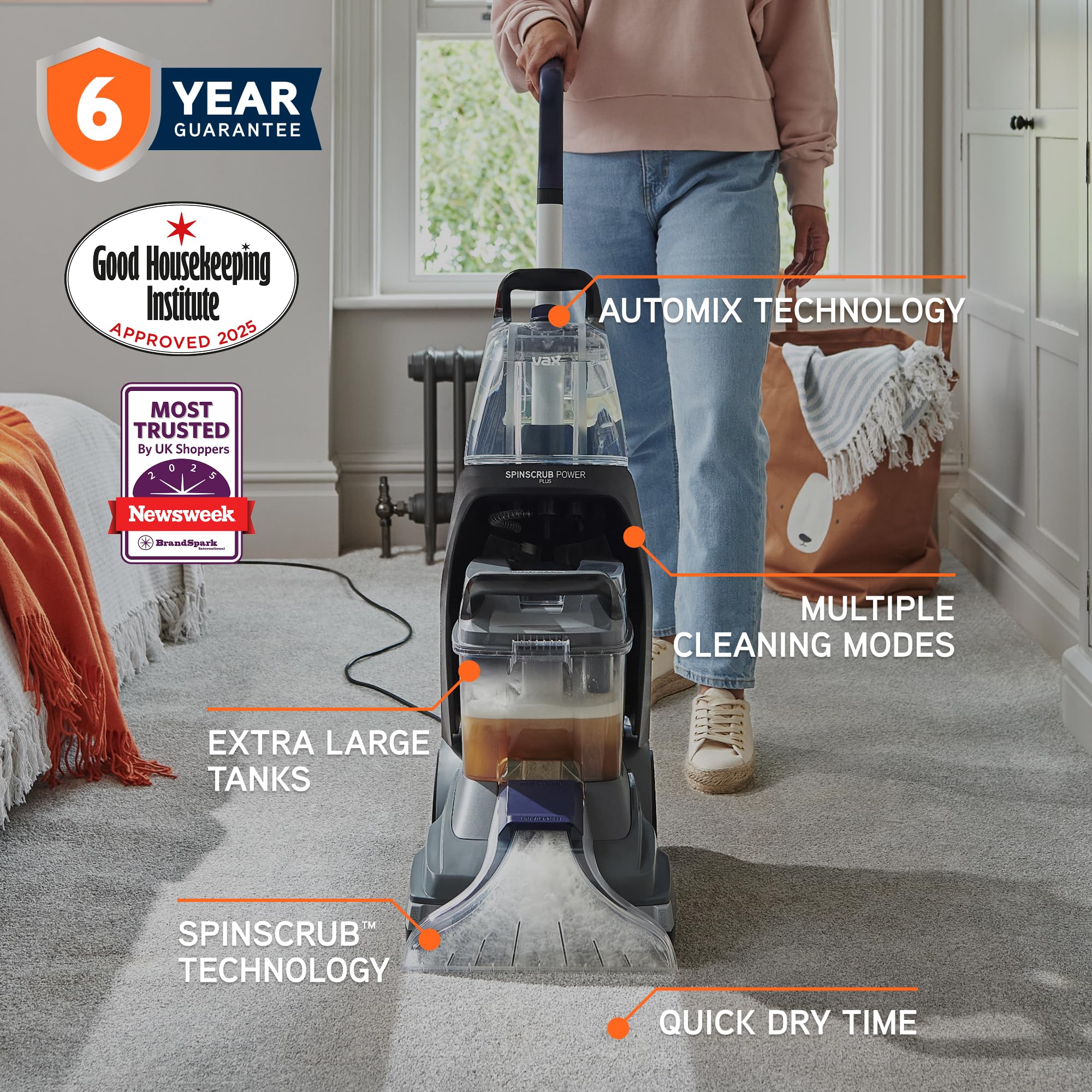 Vax SpinScrub Power Plus Limpiador de Alfombras y Tapicería Vertical