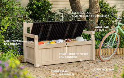 Keter Eden Banco Baúl de Jardín 265 L Efecto Madera Beige/Marrón