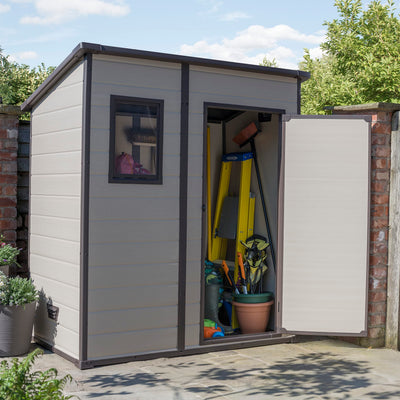 Keter Manor Caseta de Jardín Puerta Simple Efecto Madera Beige