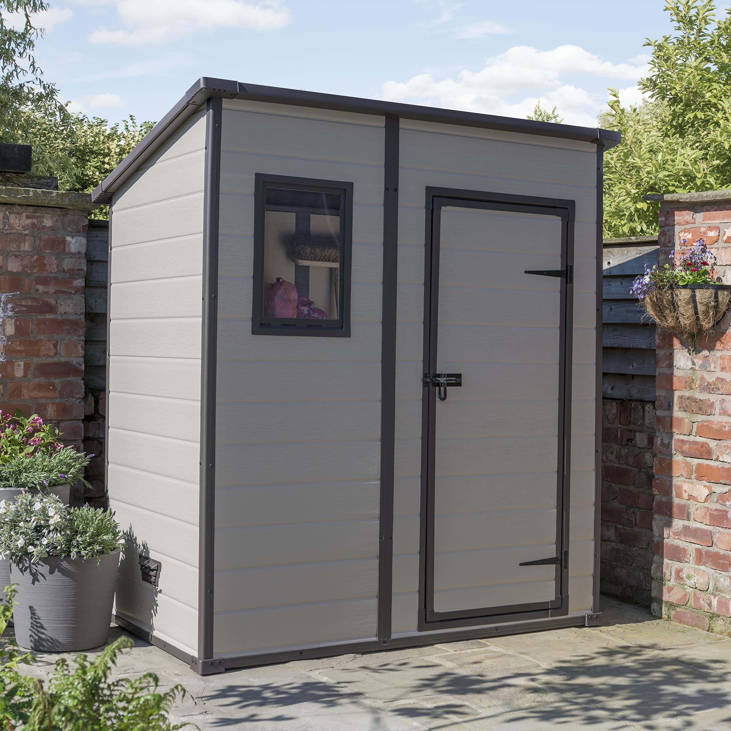 Keter Manor Caseta de Jardín Puerta Simple Efecto Madera Beige