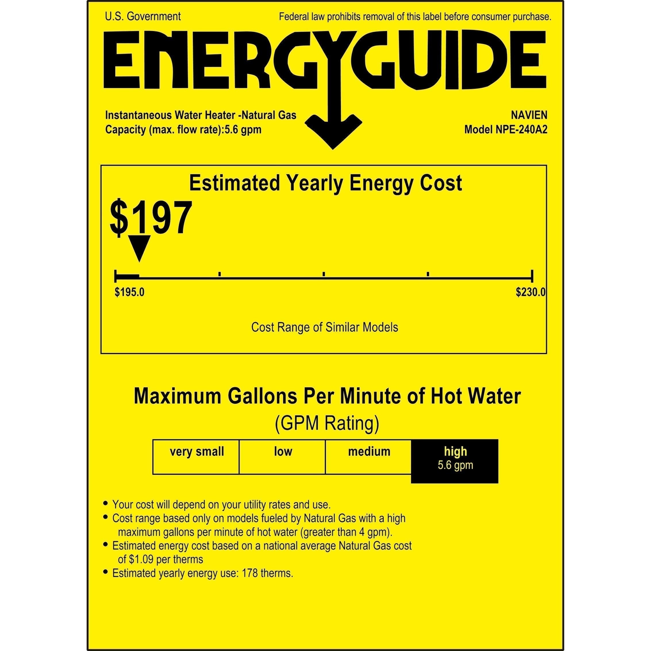 Navien NPE-240A2 Calentador de Agua Instantáneo de Condensación